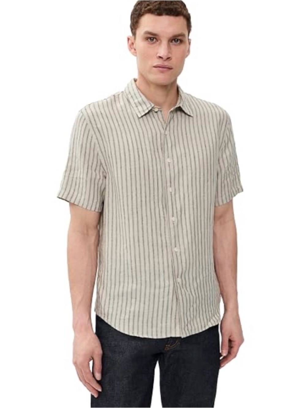 Naked & Famous Aloha Short Sleeve Slim Cotton Linen Blend Button Down Shirt M